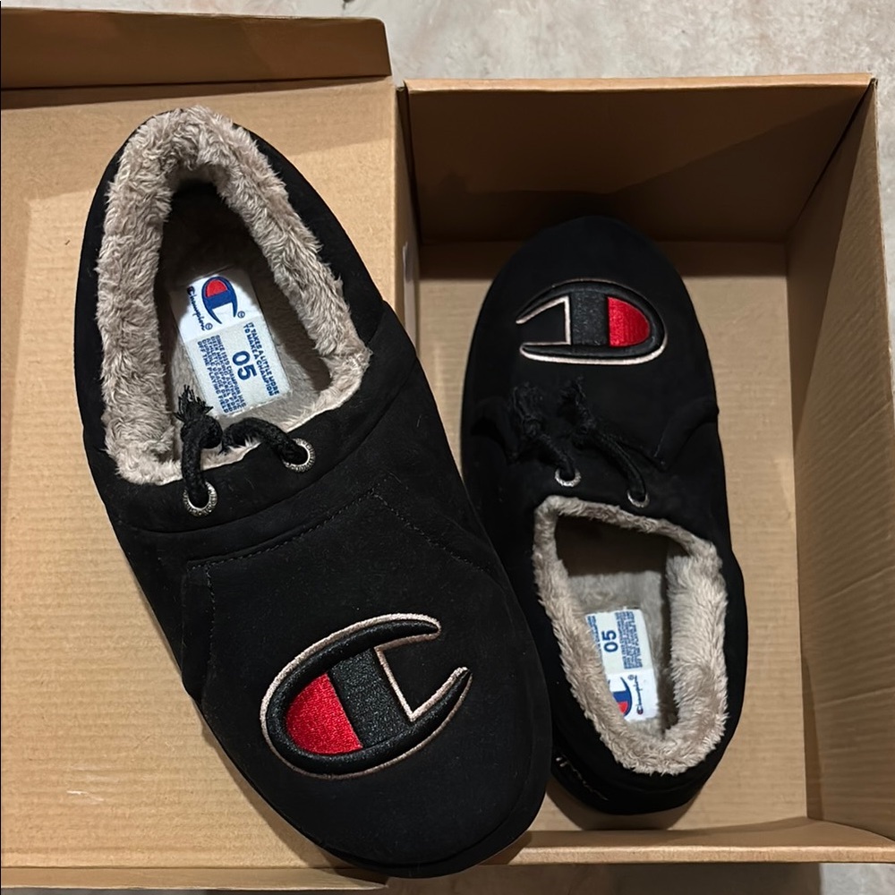 Champion Kids Black Shoes with Red Logo